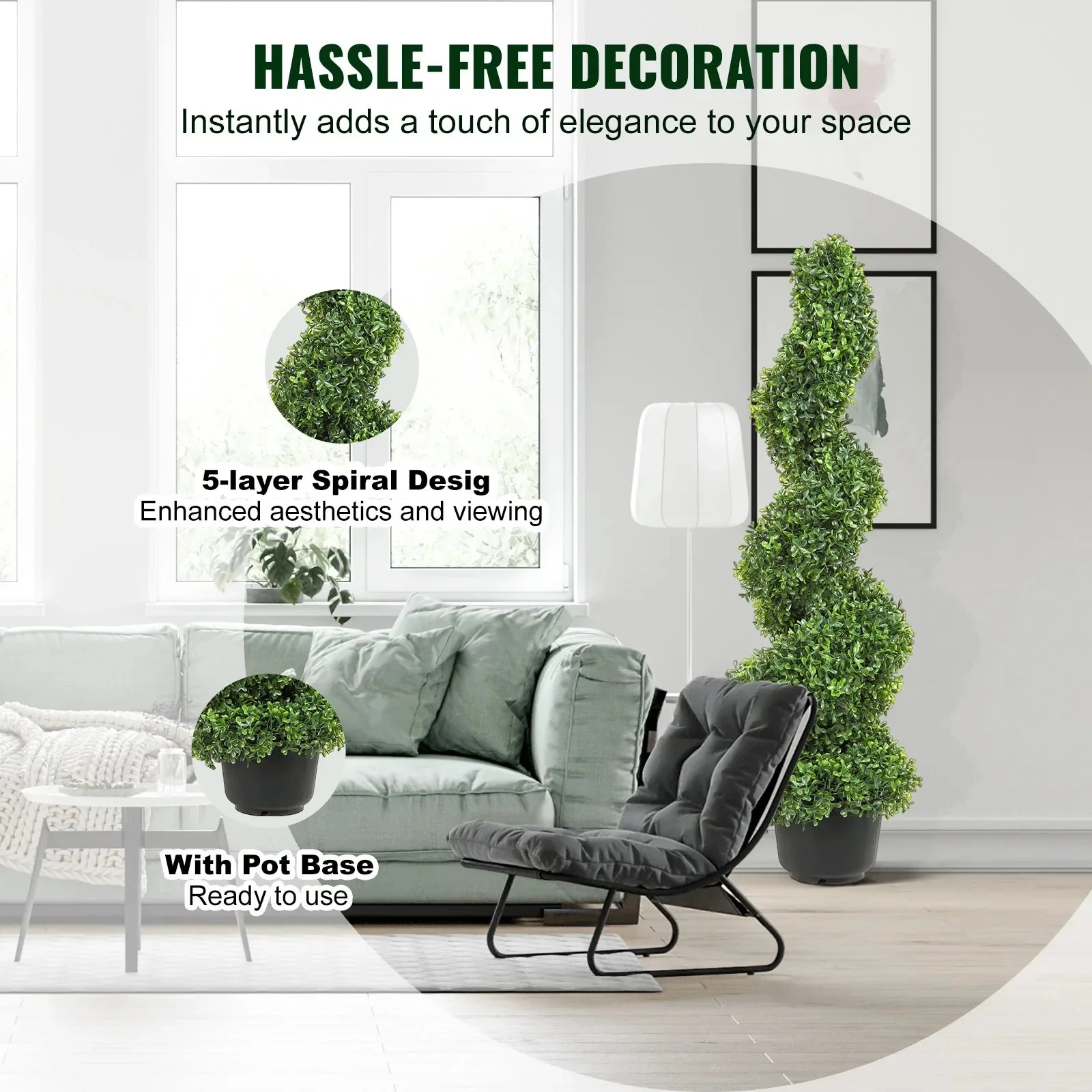VEVOR 1/2pcs Artificial Boxwood Tower Topiary Spiral Artificial Plant 24/36/48in high Decorative Plants Green Plastic PE Tree - Image 5