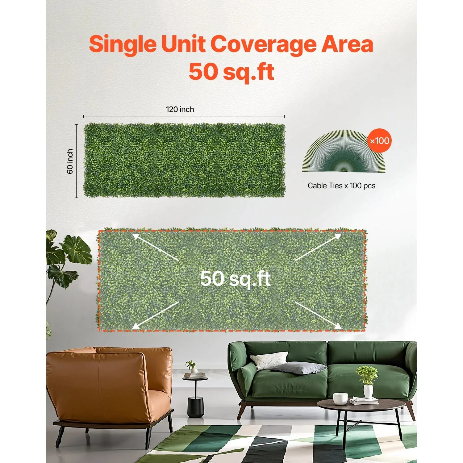 VEVOR Artificial Grass Wall Panels 40/60 x 120in Milan Grass Greenery Boxwood Panel for Outdoor Decor Hedge Screen for Garden - Image 6
