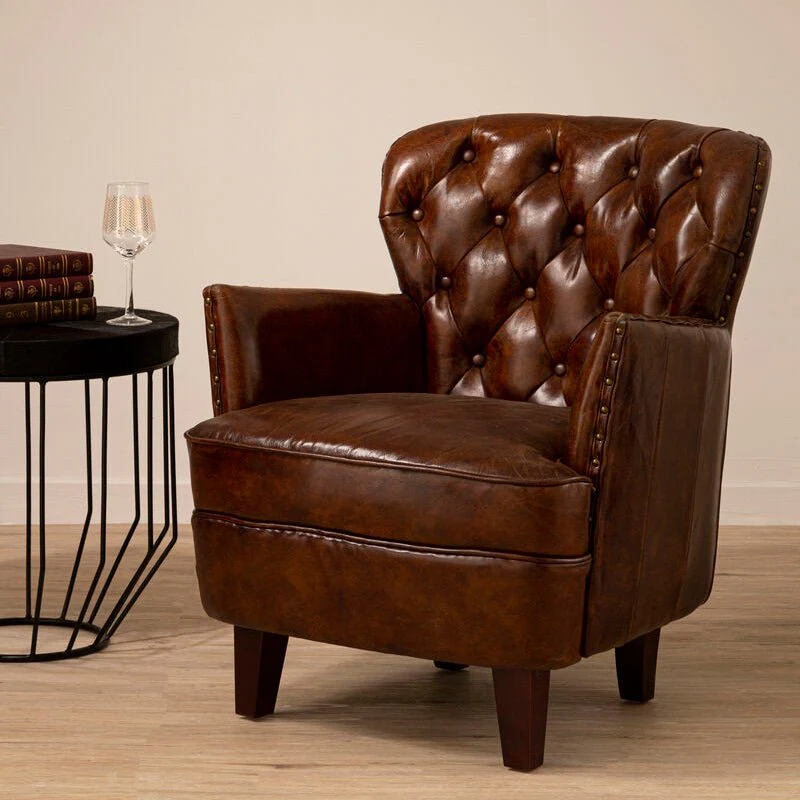 Victor Brown Leather Armchair with Button Tufted Back - Image 10