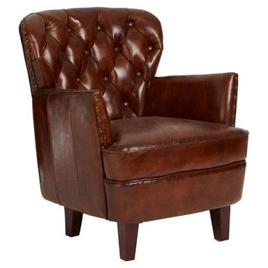 Victor Brown Leather Armchair with Button Tufted Back - Image 11