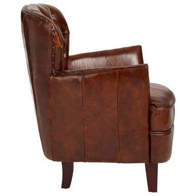 Victor Brown Leather Armchair with Button Tufted Back - Image 12