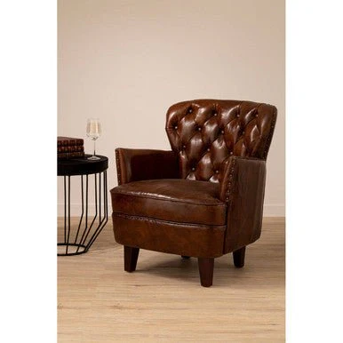 Victor Brown Leather Armchair with Button Tufted Back - Image 14