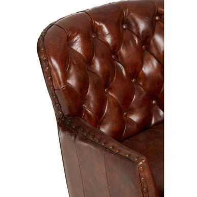 Victor Brown Leather Armchair with Button Tufted Back - Image 15