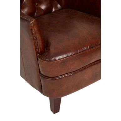 Victor Brown Leather Armchair with Button Tufted Back - Image 16