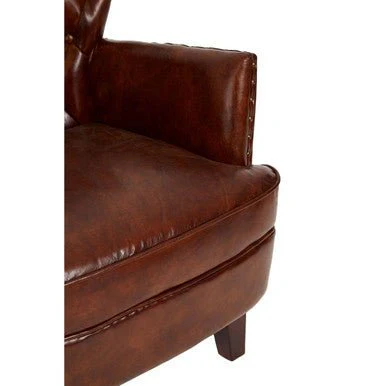 Victor Brown Leather Armchair with Button Tufted Back - Image 17