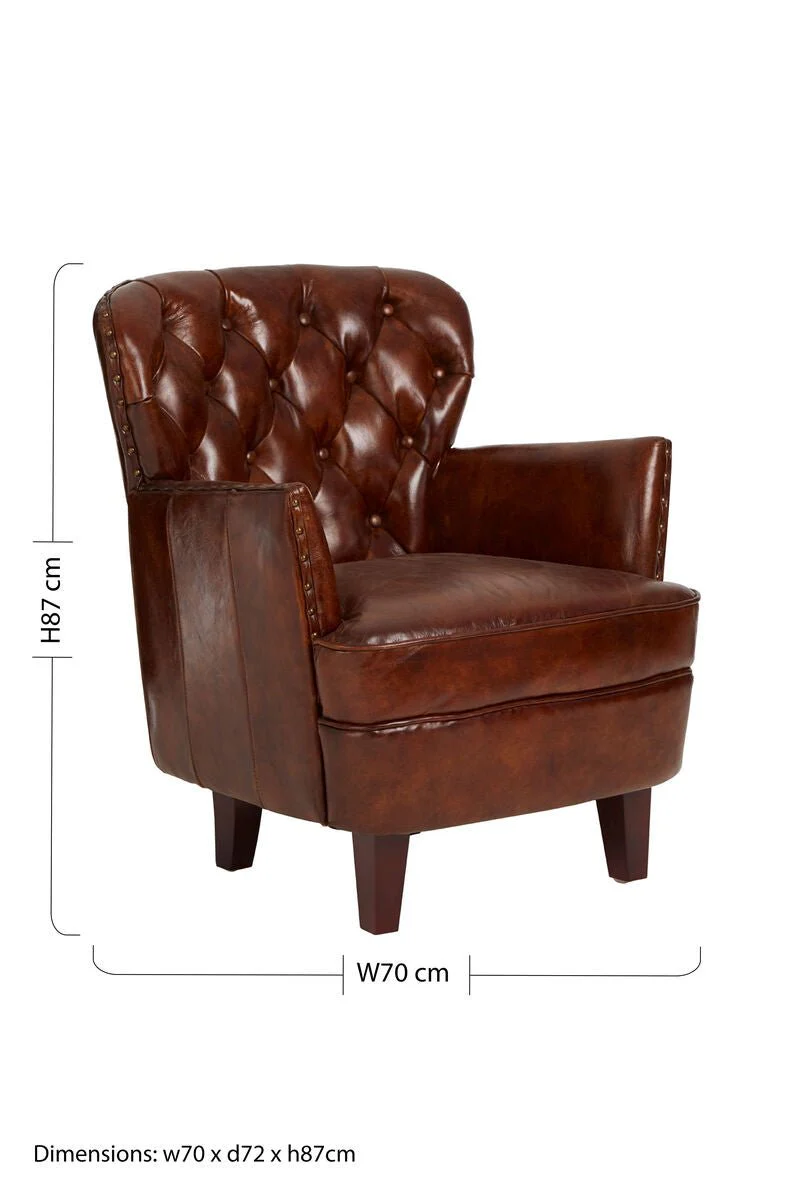 Victor Brown Leather Armchair with Button Tufted Back - Image 18