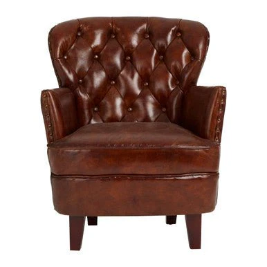 Victor Brown Leather Armchair with Button Tufted Back - Image 9