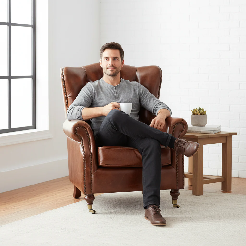 Victor Brown Leather Scroll Armchair - Image 2