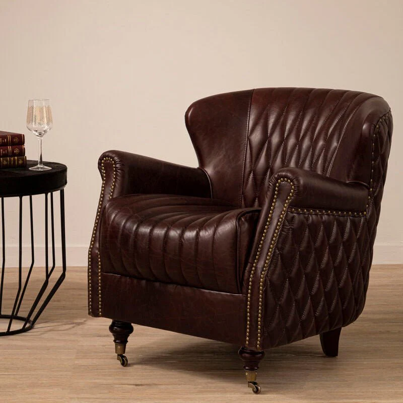 Victor Brown Leather Winged Back Armchair - Image 2