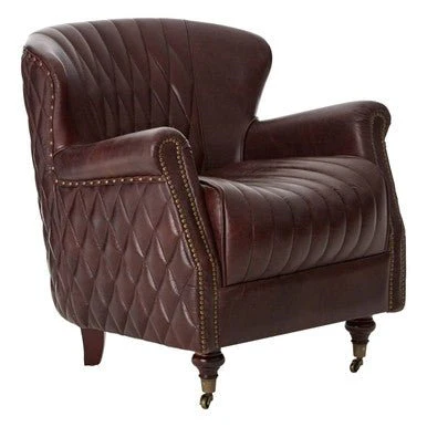 Victor Brown Leather Winged Back Armchair - Image 3