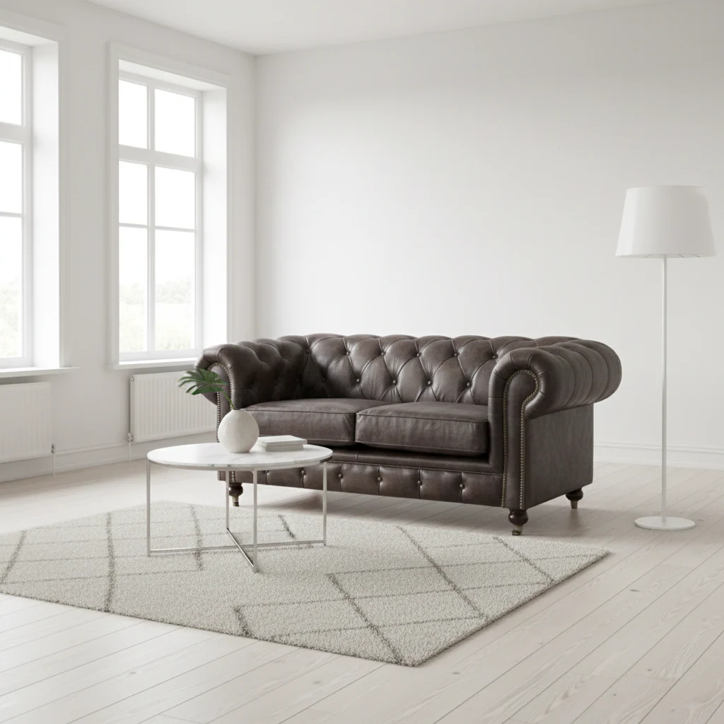 Victor Dark Grey Brown Leather Chesterfield 2 Seat Sofa - Image 3