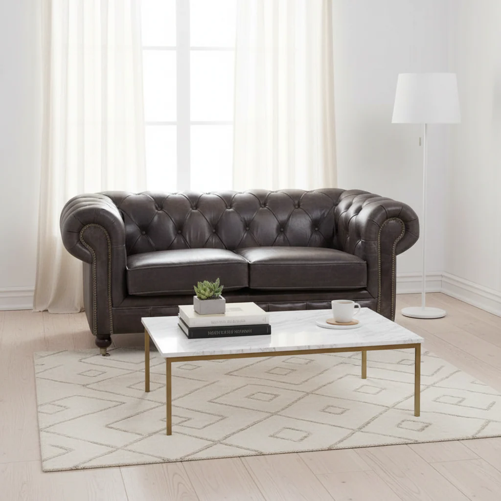 Victor Dark Grey Brown Leather Chesterfield 2 Seat Sofa - Image 4