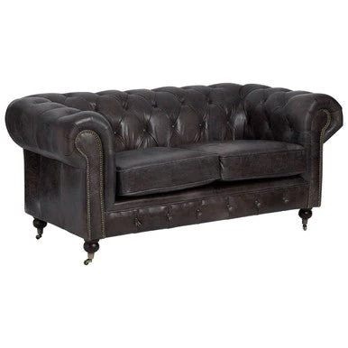 Victor Dark Grey Brown Leather Chesterfield 2 Seat Sofa - Image 7