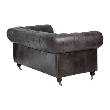 Victor Dark Grey Brown Leather Chesterfield 2 Seat Sofa - Image 9