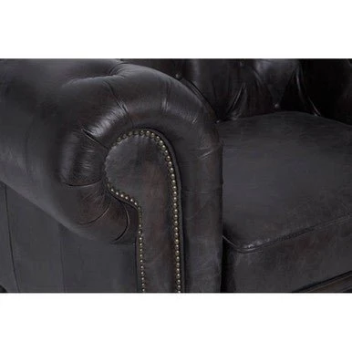 Victor Dark Grey Brown Leather Chesterfield Chair - Image 15