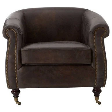 Victor Dark Grey Brown Leather Curved Armchair - Image 5