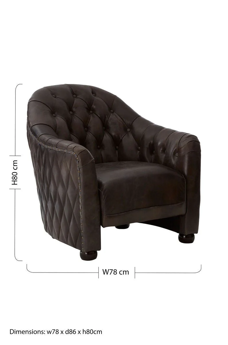 Victor Dark Grey Brown Leather Tub Chair - Image 16