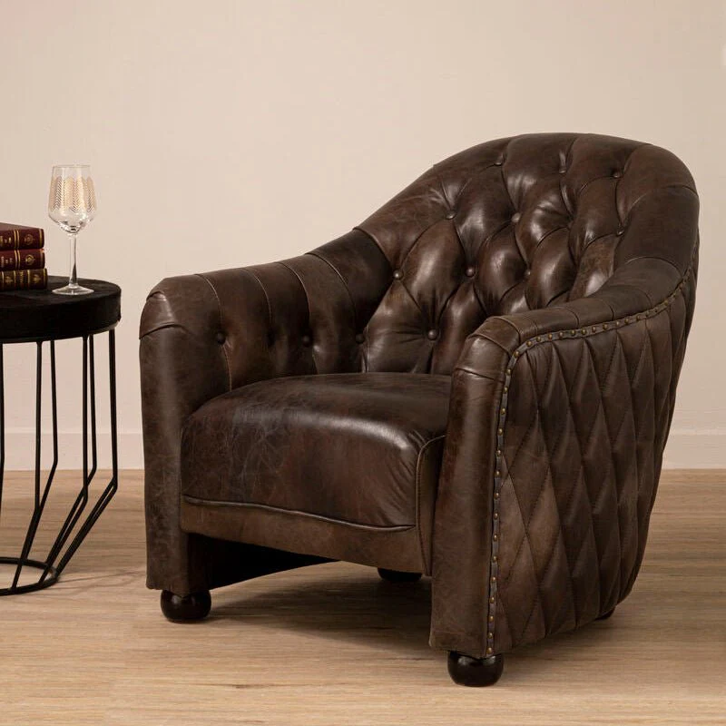 Victor Dark Grey Brown Leather Tub Chair - Image 6