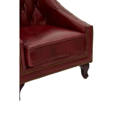 Victor Deep Red Leather Lounge Chair with Tufted Back - Image 14