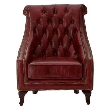 Victor Deep Red Leather Lounge Chair with Tufted Back - Image 5