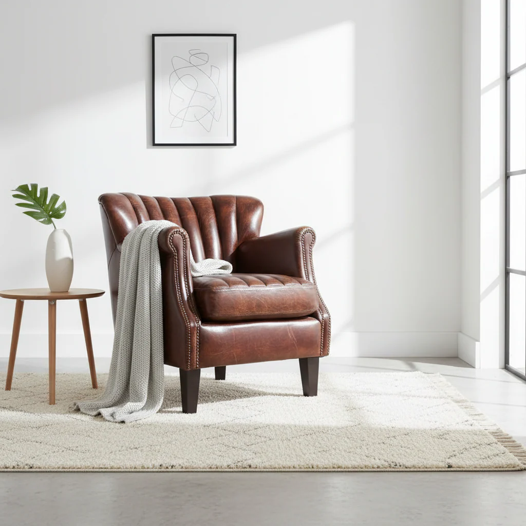 Victor Winged Brown Leather Armchair - Image 3