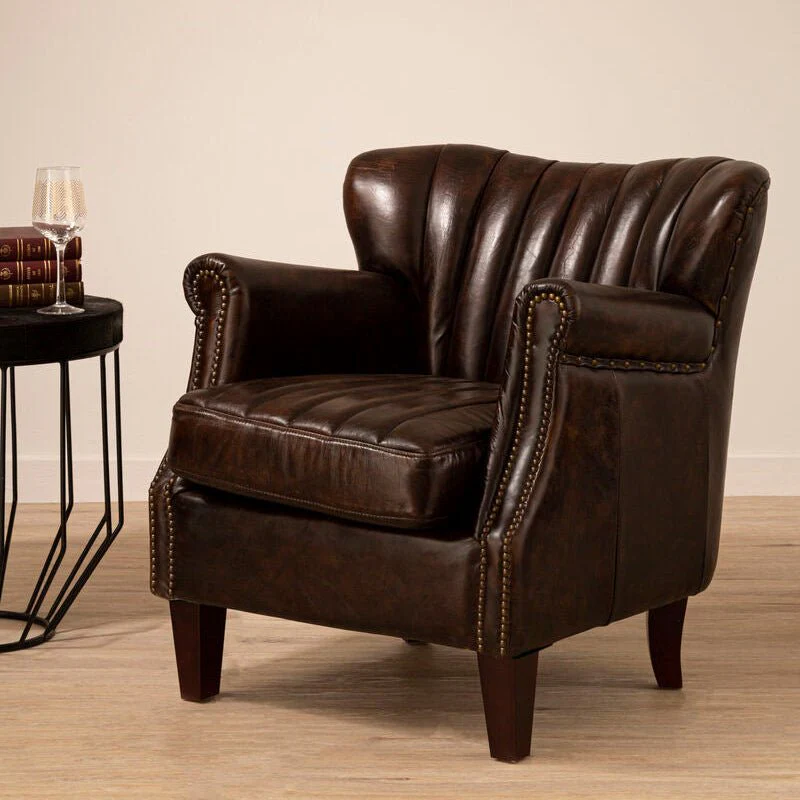 Victor Winged Brown Leather Armchair - Image 6