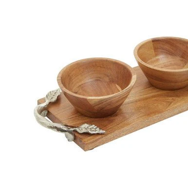 Vine Acacia Wood Set Of 3 Dip Bowls With Tray - Image 11