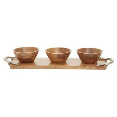 Vine Acacia Wood Set Of 3 Dip Bowls With Tray - Image 13