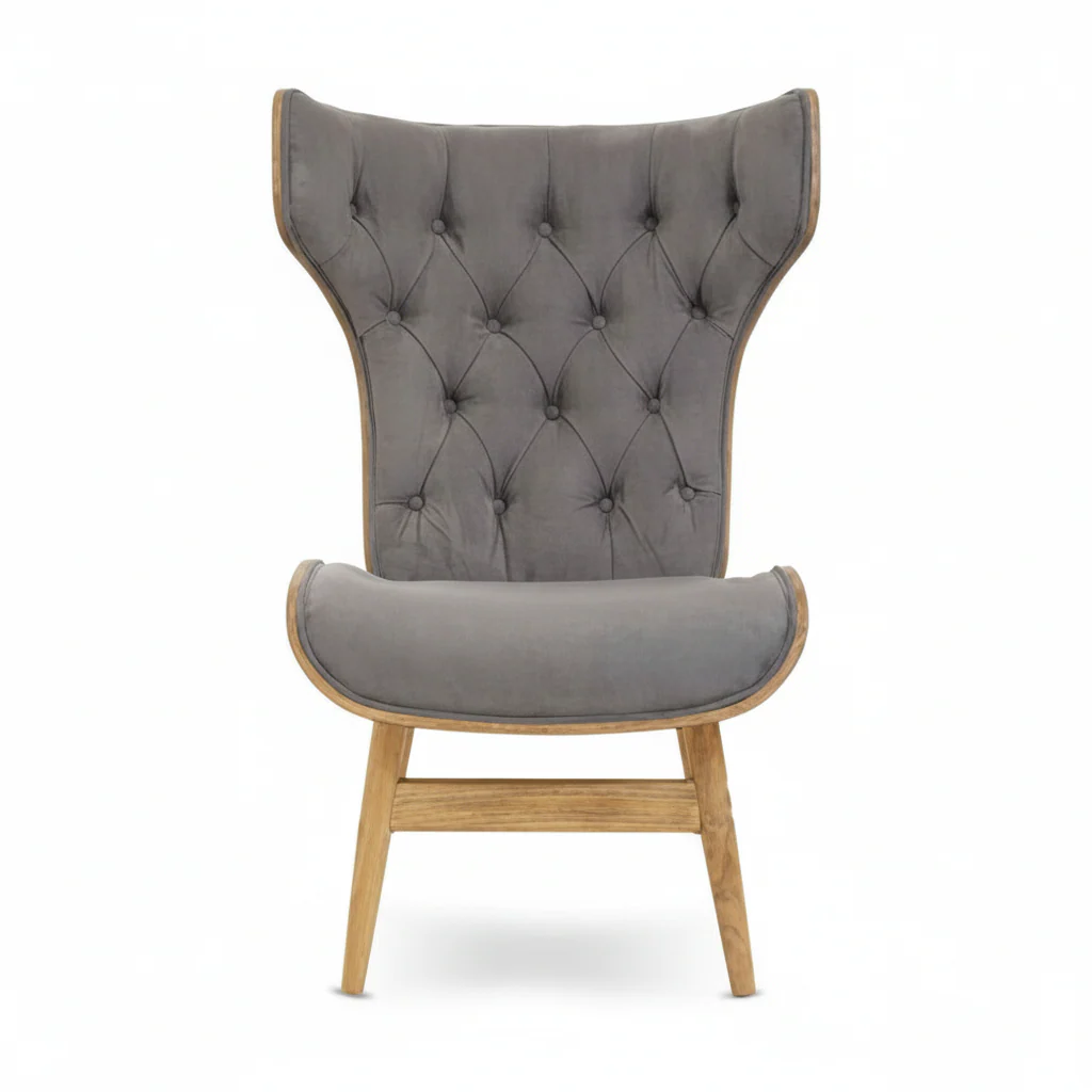 Vinsi Dark Grey Velvet Chair with Winged Back