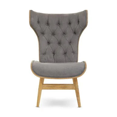 Vinsi Dark Grey Velvet Chair with Winged Back - Image 5