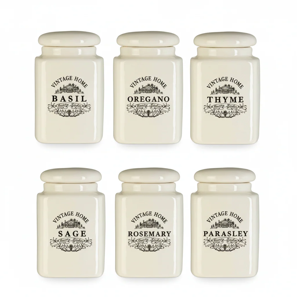 Vintage Home Set Of Six Cream Spice Jars