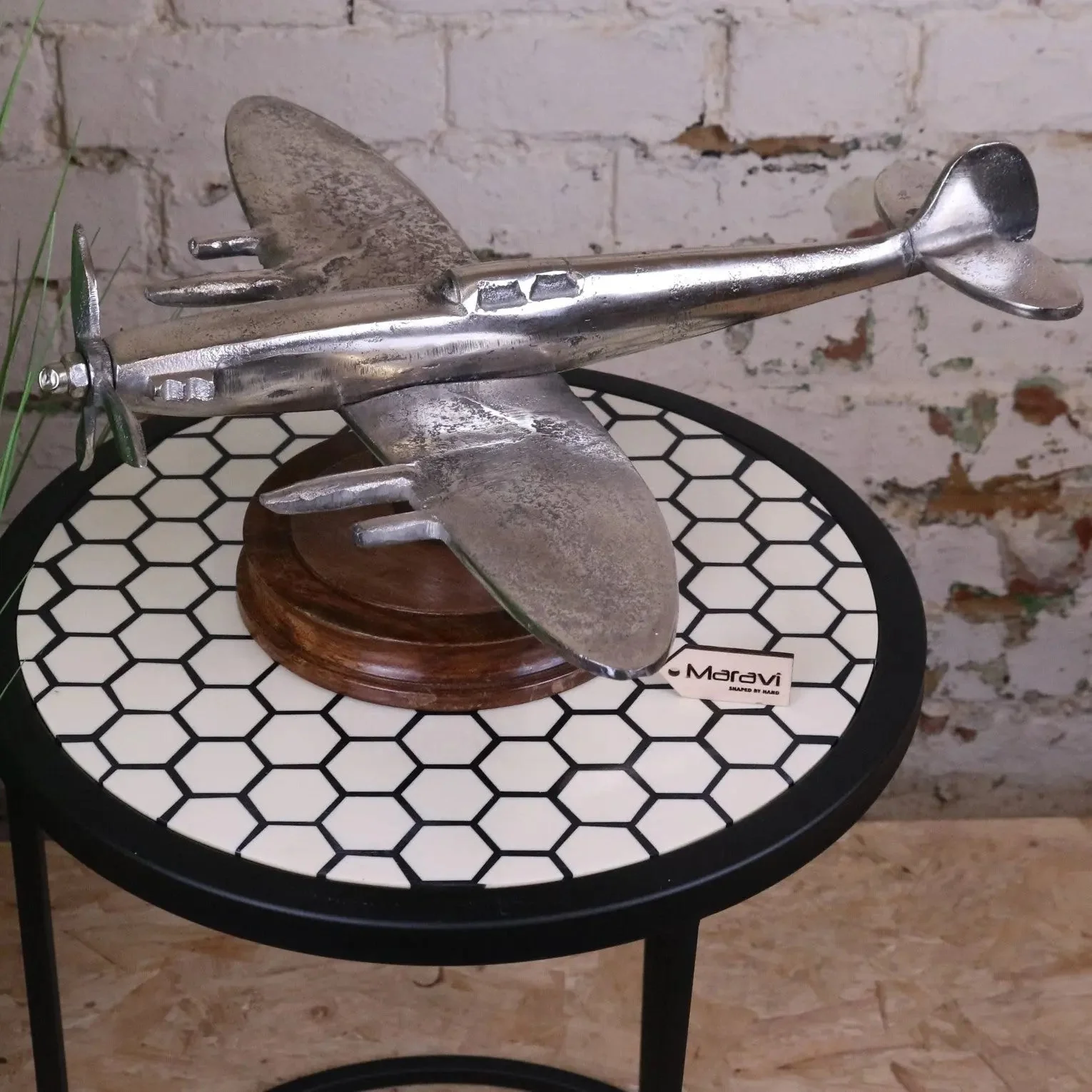 Vintage Spitfire Model Metal on Wooden Base - Image 2