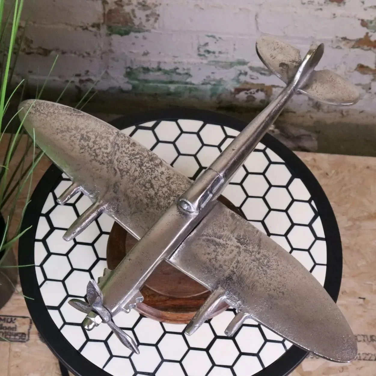 Vintage Spitfire Model Metal on Wooden Base - Image 7