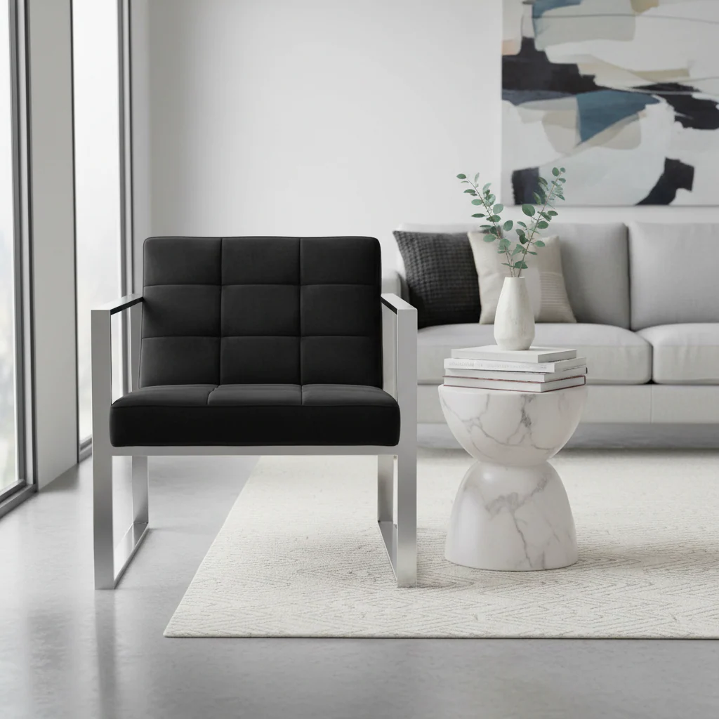 Vogue Black Velvet Lounge Chair - Image 4