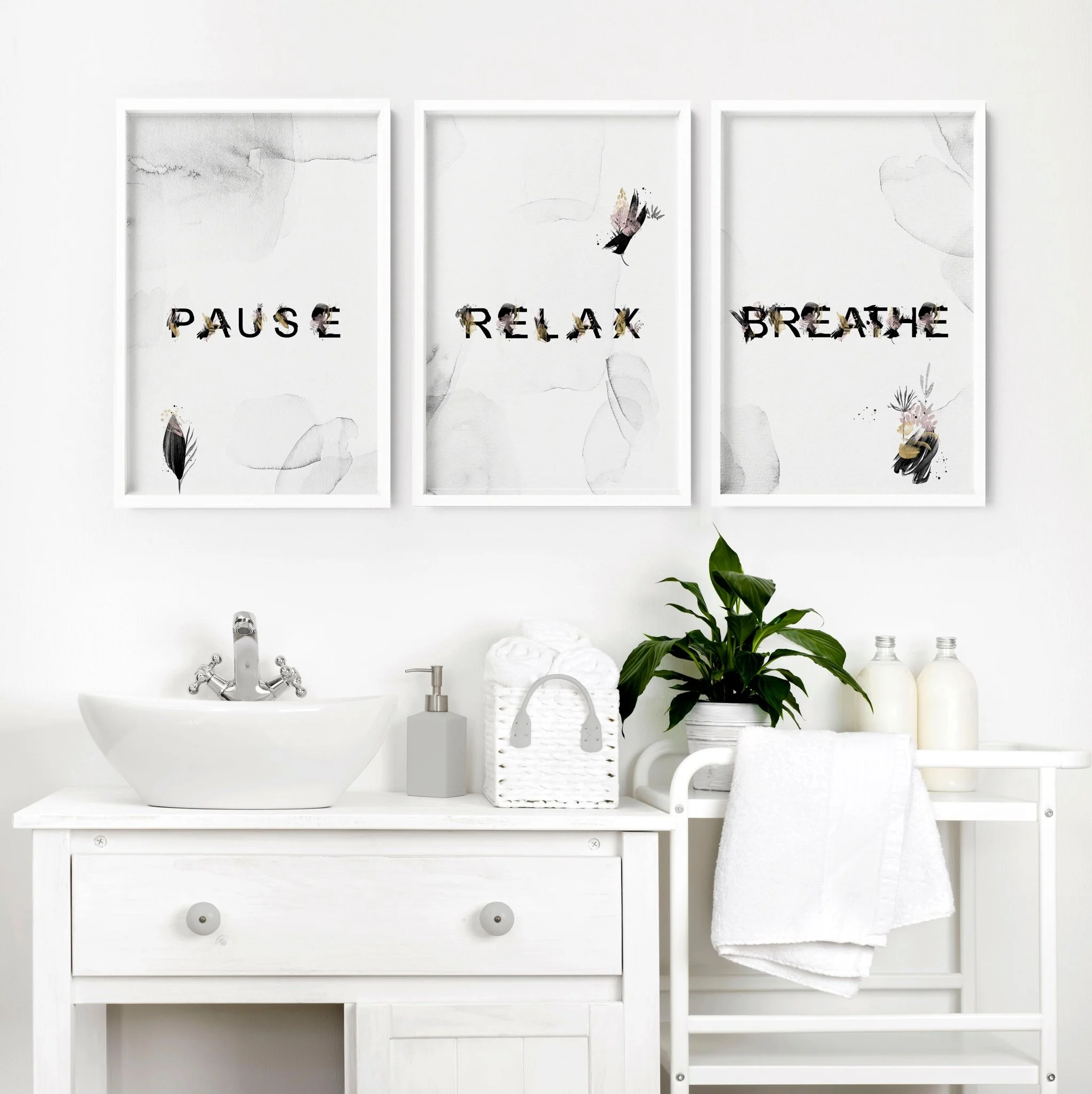Wall art in bathroom | set of 3 Relaxing art prints - Image 3