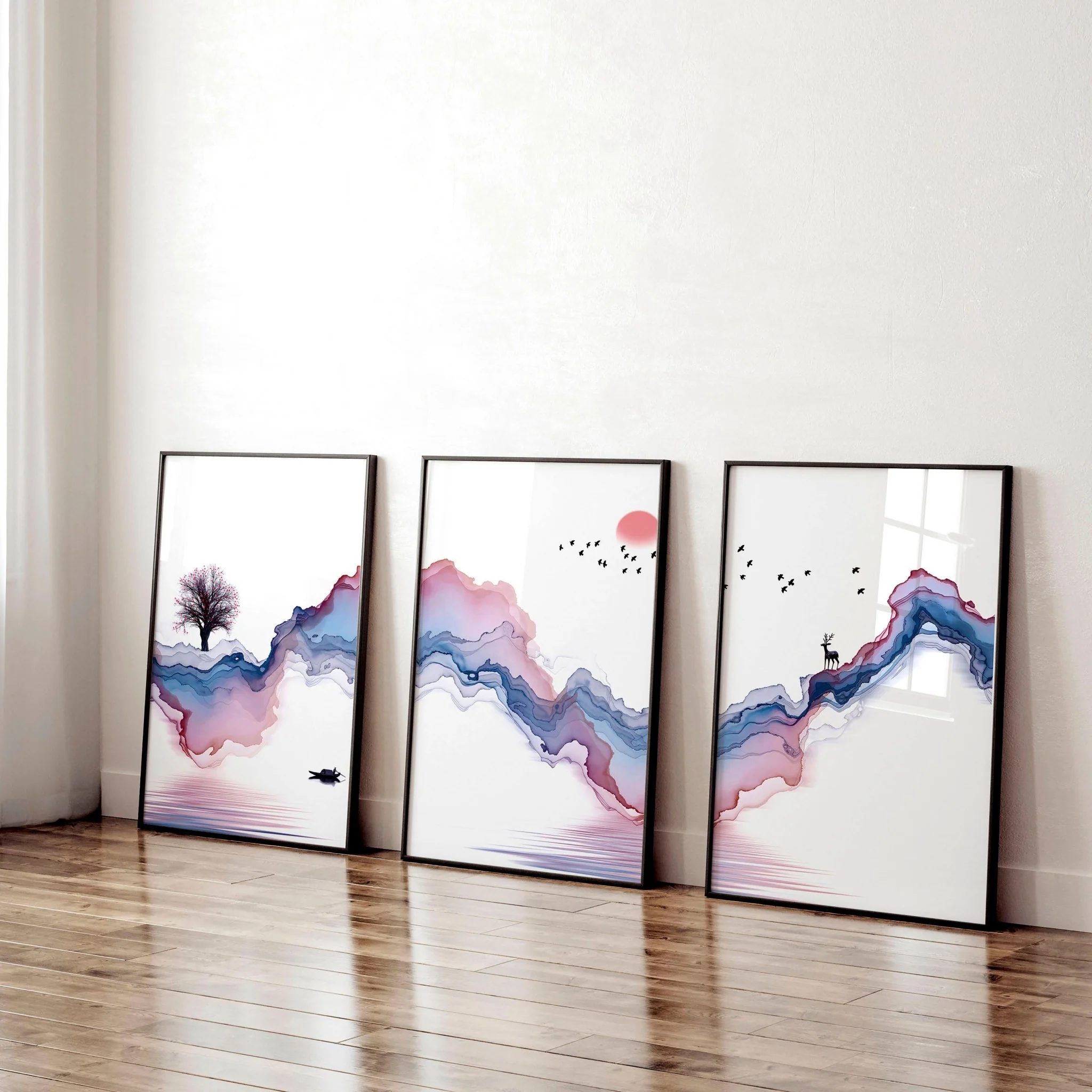 Wall art set of 3 | set of 3 Japanese wall art for office - Image 2