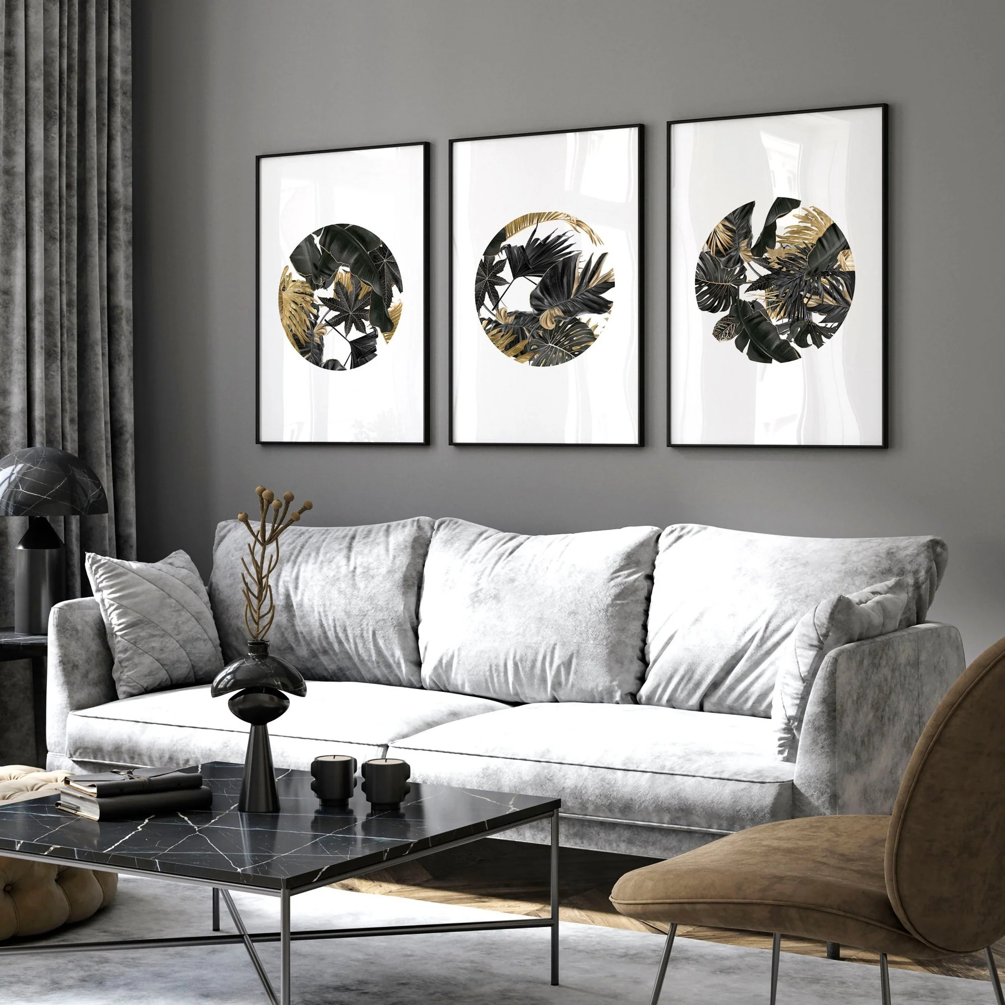 Wall art with gold for living room | set of 3 Tropical wall art prints - Image 3