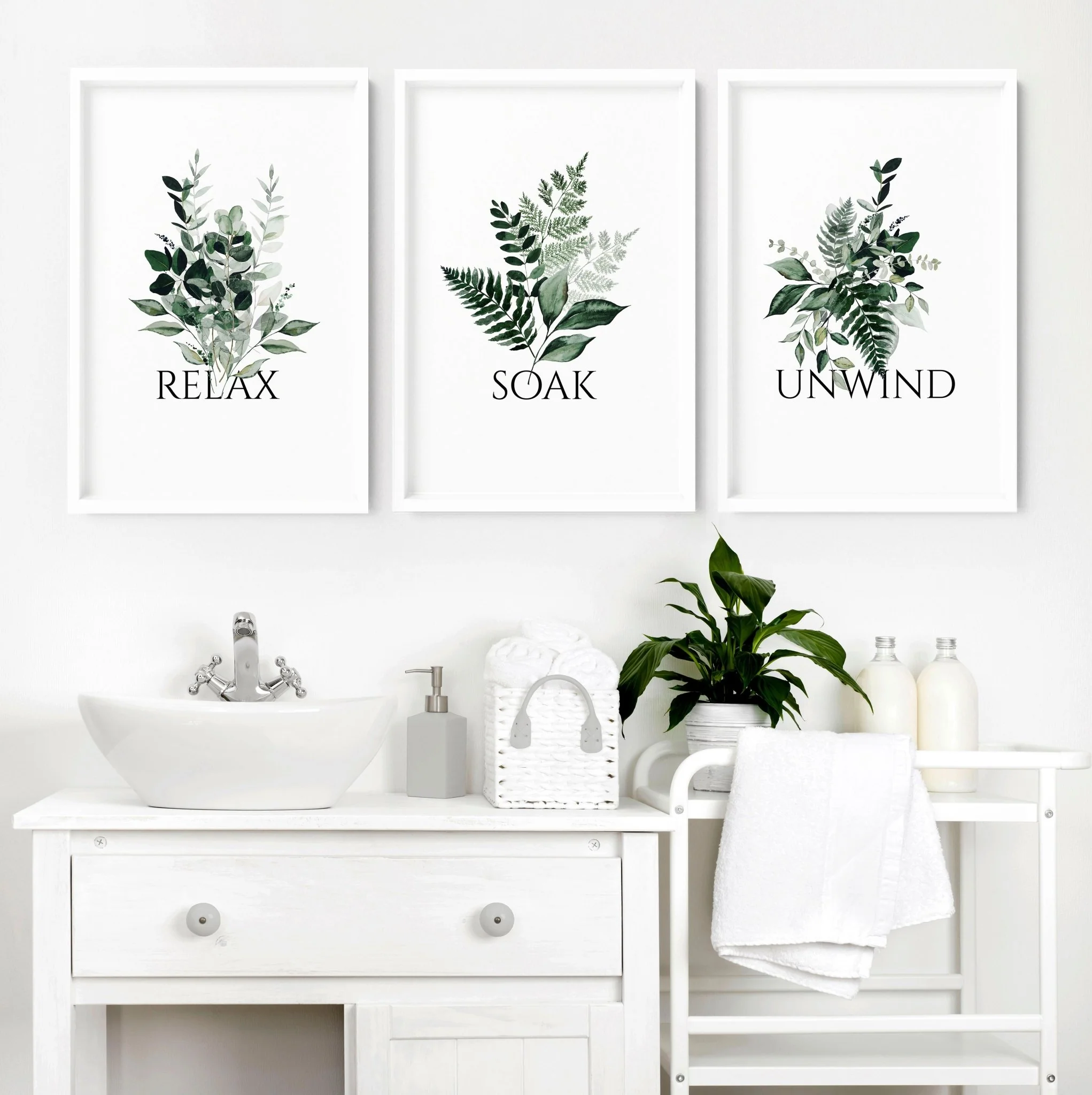 Wall decor for a bathroom | Set of 3 botanical framed wall art - Image 3