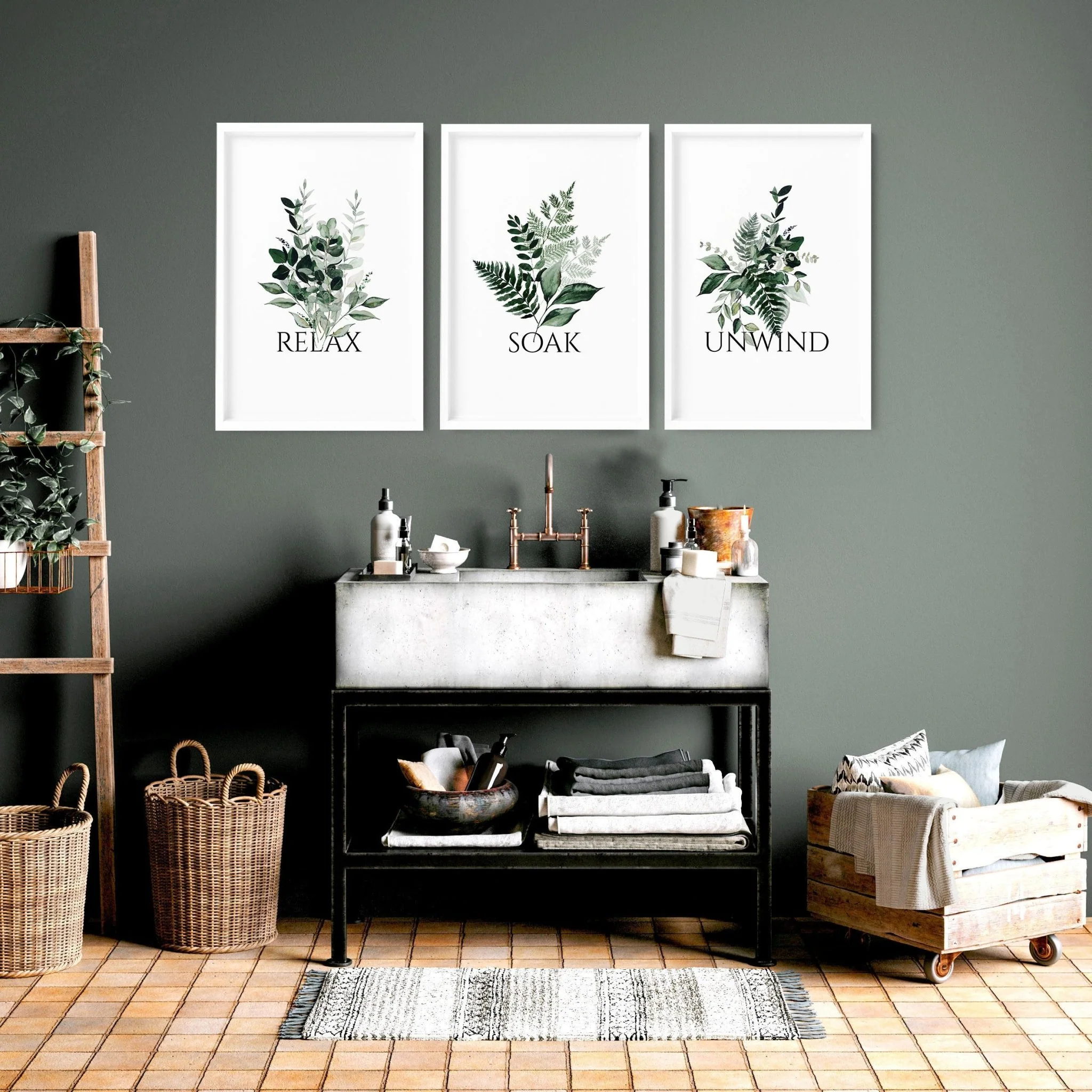 Wall decor for a bathroom | Set of 3 botanical framed wall art - Image 4