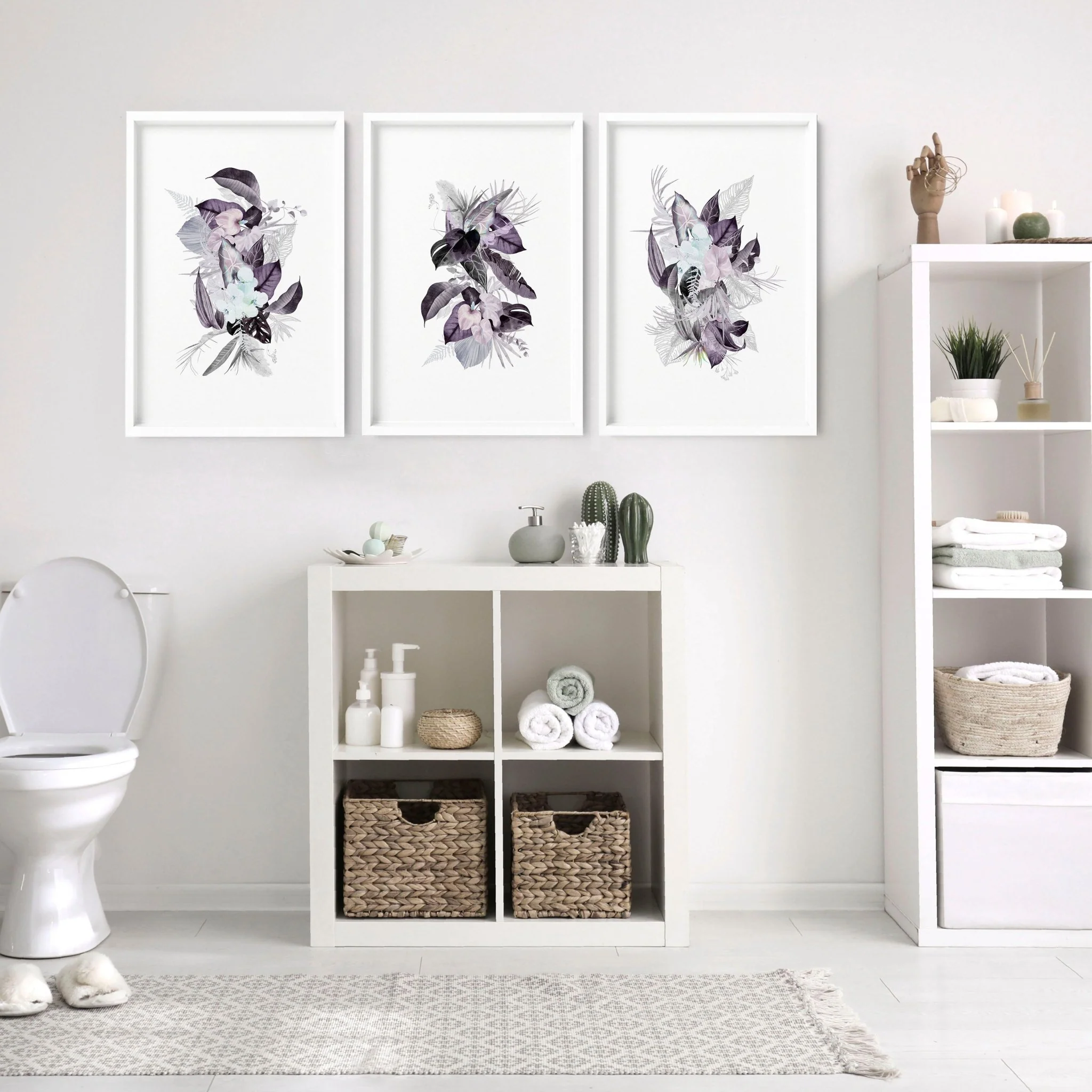 Wall decor for bathrooms | Set of 3 Tropical Purple wall art - Image 10