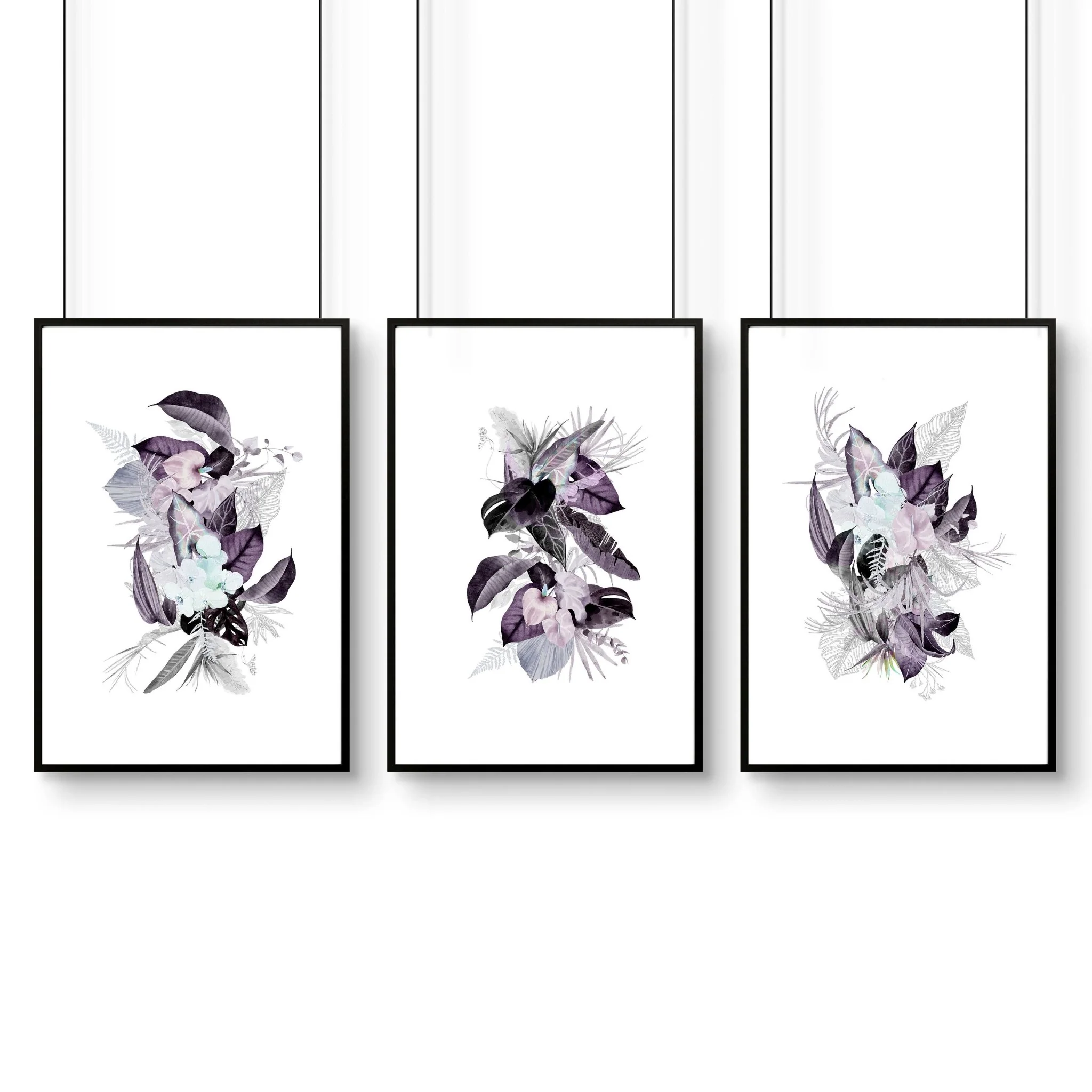 Wall decor for bathrooms | Set of 3 Tropical Purple wall art - Image 8