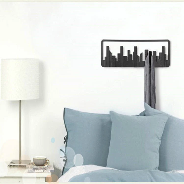 Wall Hanger Mount Multipurpose Hook Sturdy Storage Durable Cityscape Art Clothes Hanger Decor Pastoral Style Black Coat Hanger - Image 2