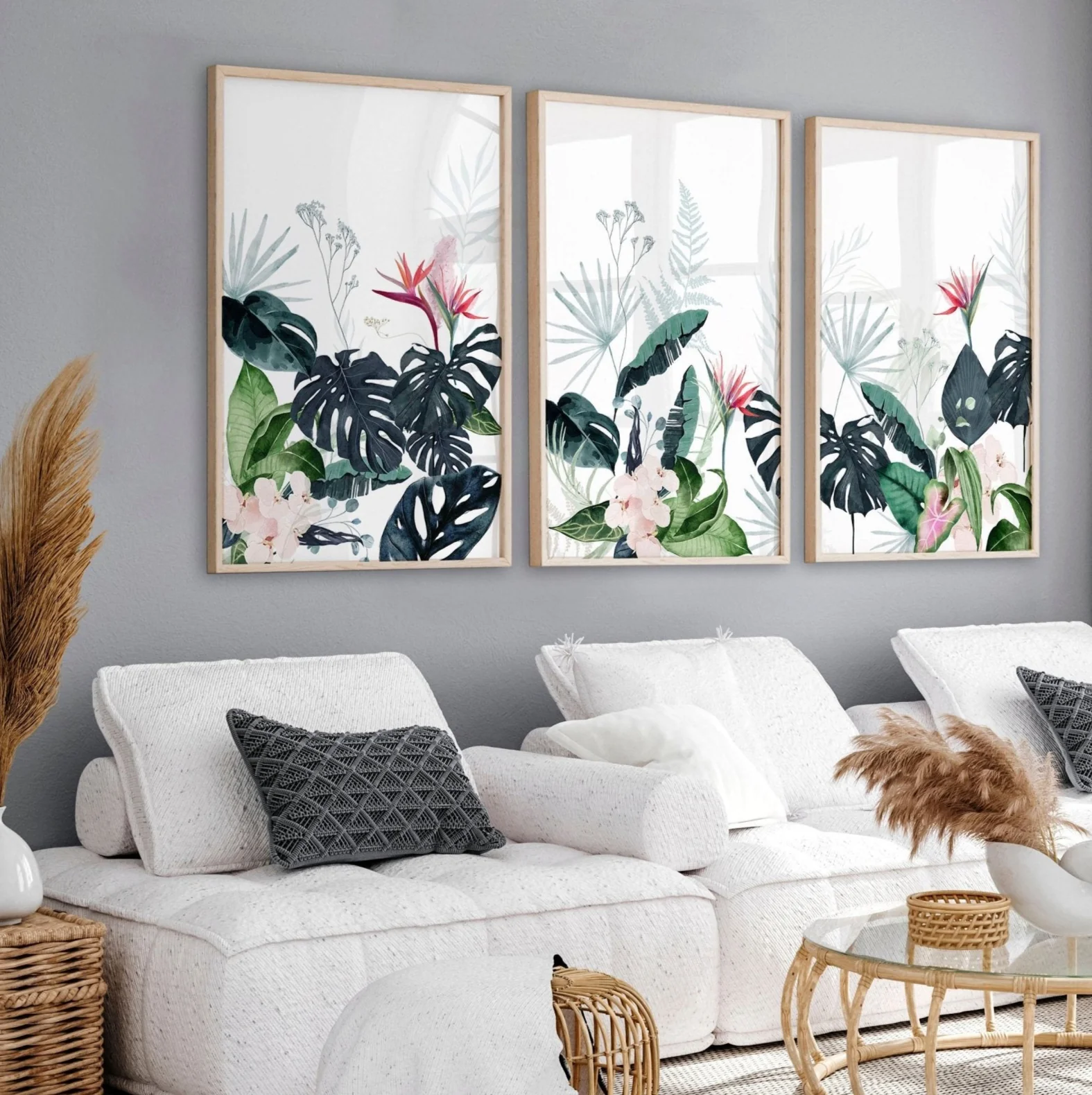 Wall painting for living room | Set of 3 Tropical wall art - Image 4