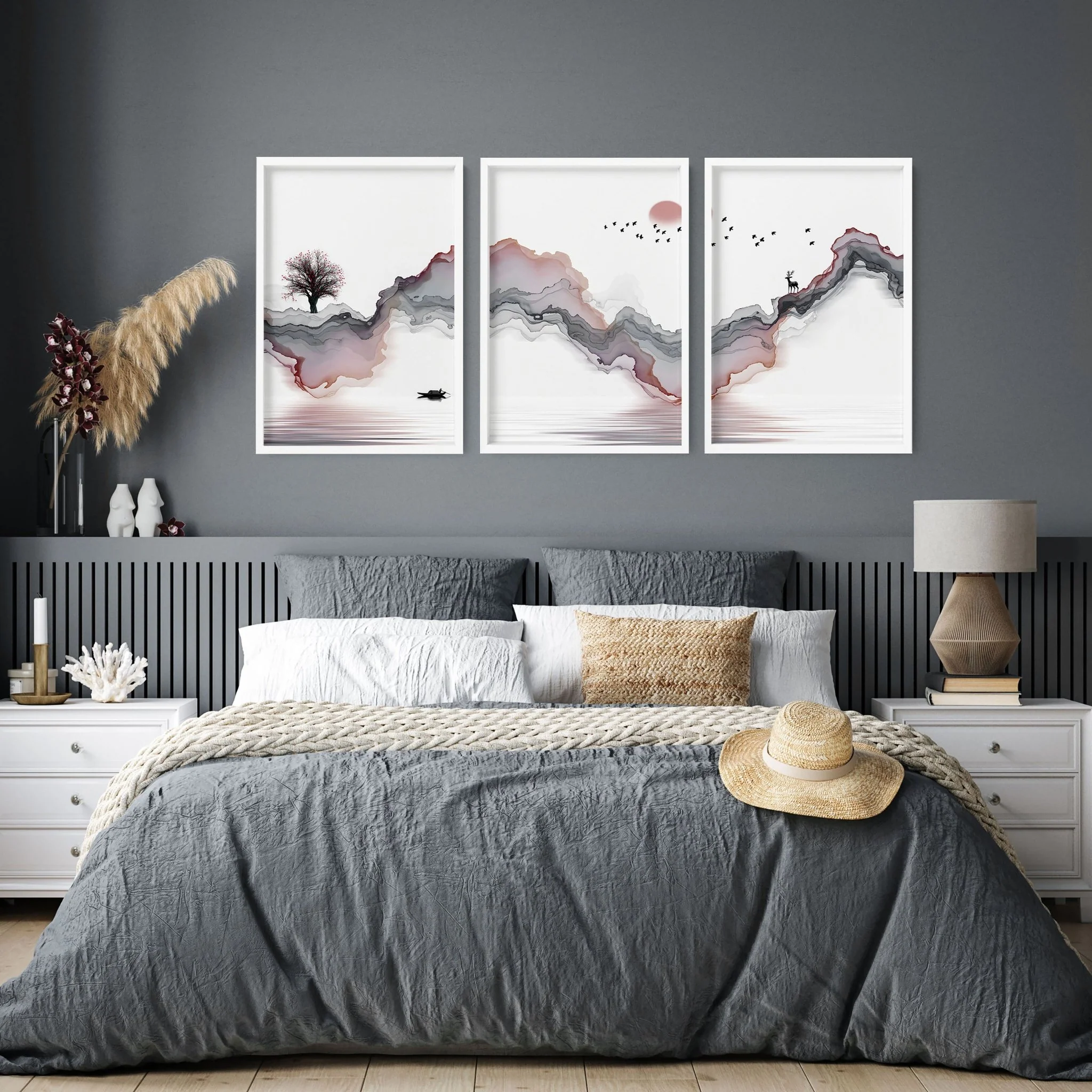 Wall pictures for bedrooms | set of 3 Japanese wall art - Image 2
