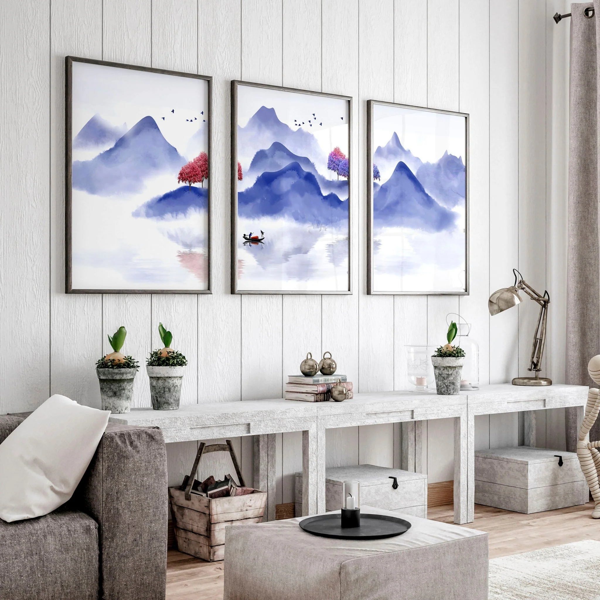 Wall pictures for living room | set of 3 Japanese wall art - Image 3