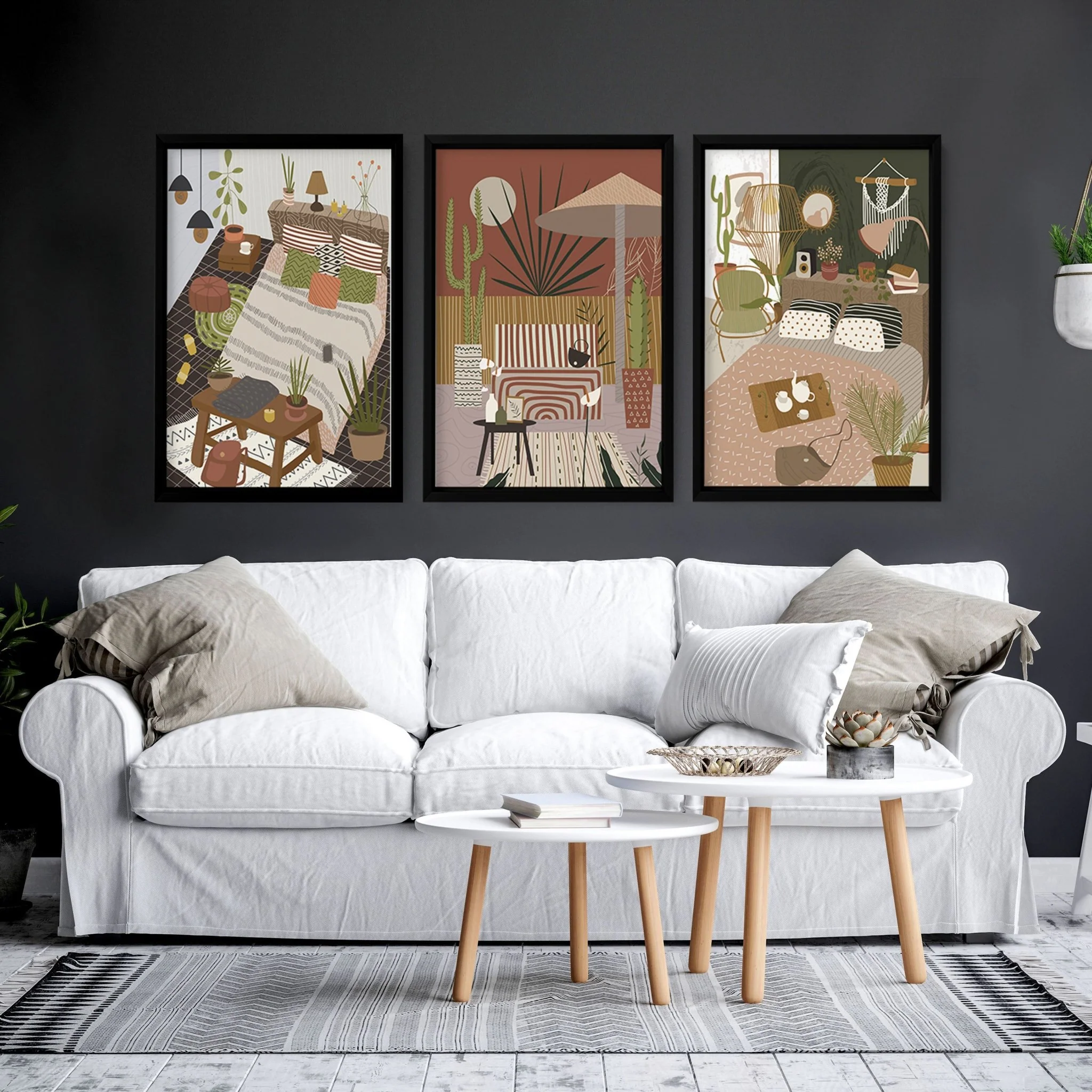Wall pictures living room | set of 3 Bohemian art prints - Image 3