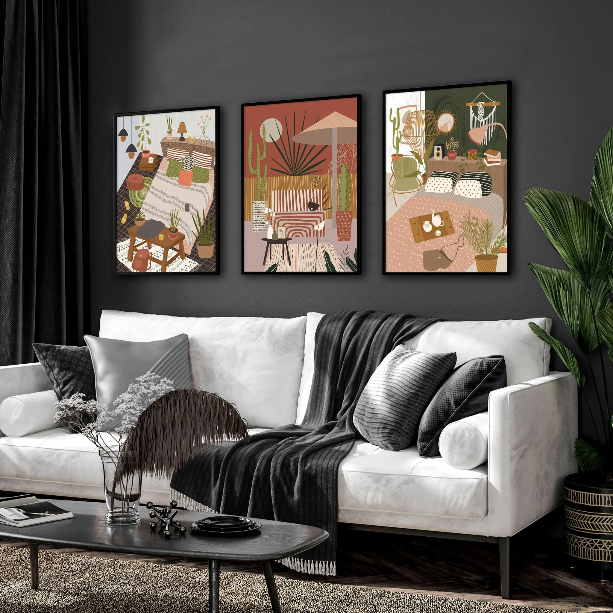 Wall pictures living room | set of 3 Bohemian art prints - Image 5