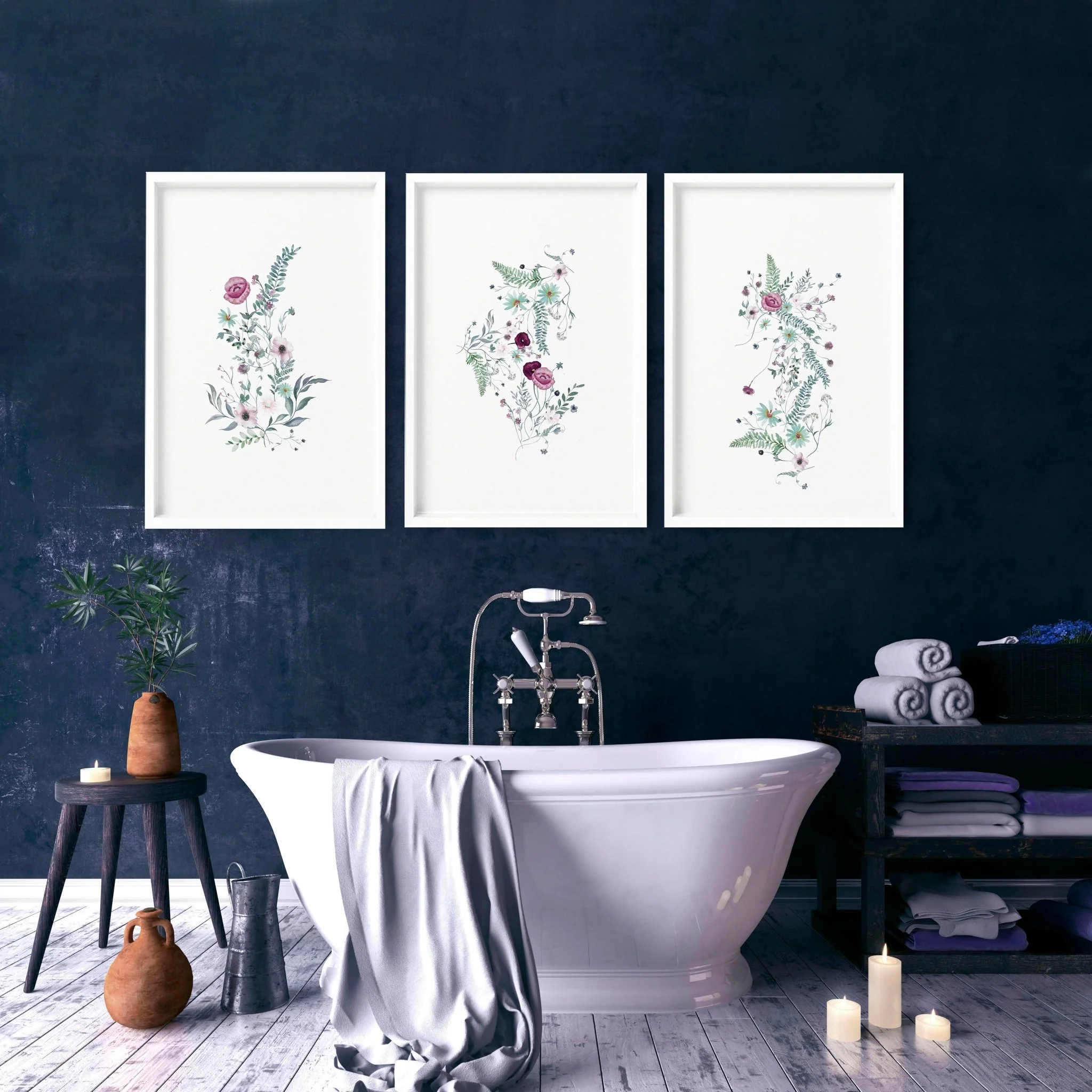 Wall prints bathroom | set of 3 Shabby Chic art prints - Image 10