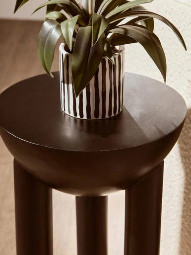 Walsa Black Finish Mango Wood Column Detail Round Side Table - Image 10