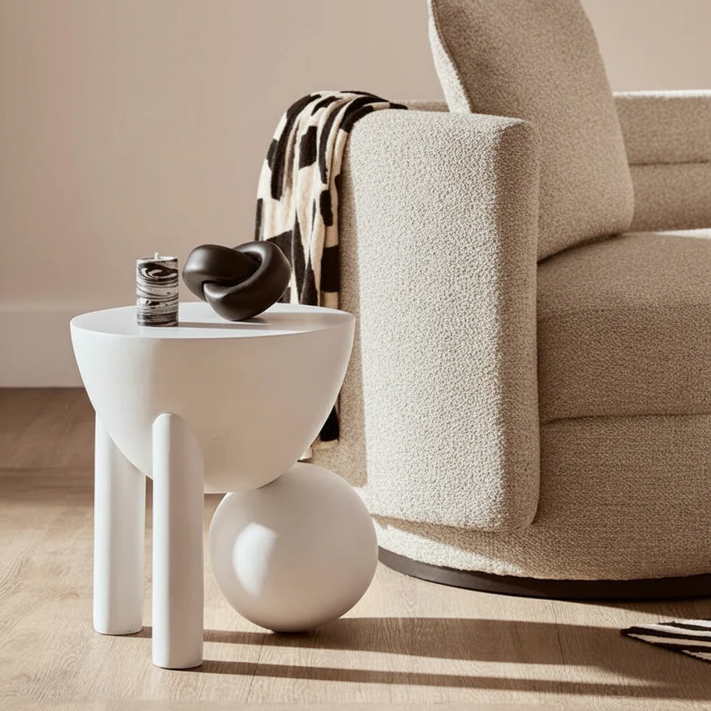 Walsa Whitewash Mango Wood Ball Detail Side Table - Image 3